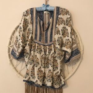LUCKY BRAND Mixed Print Peasant Top